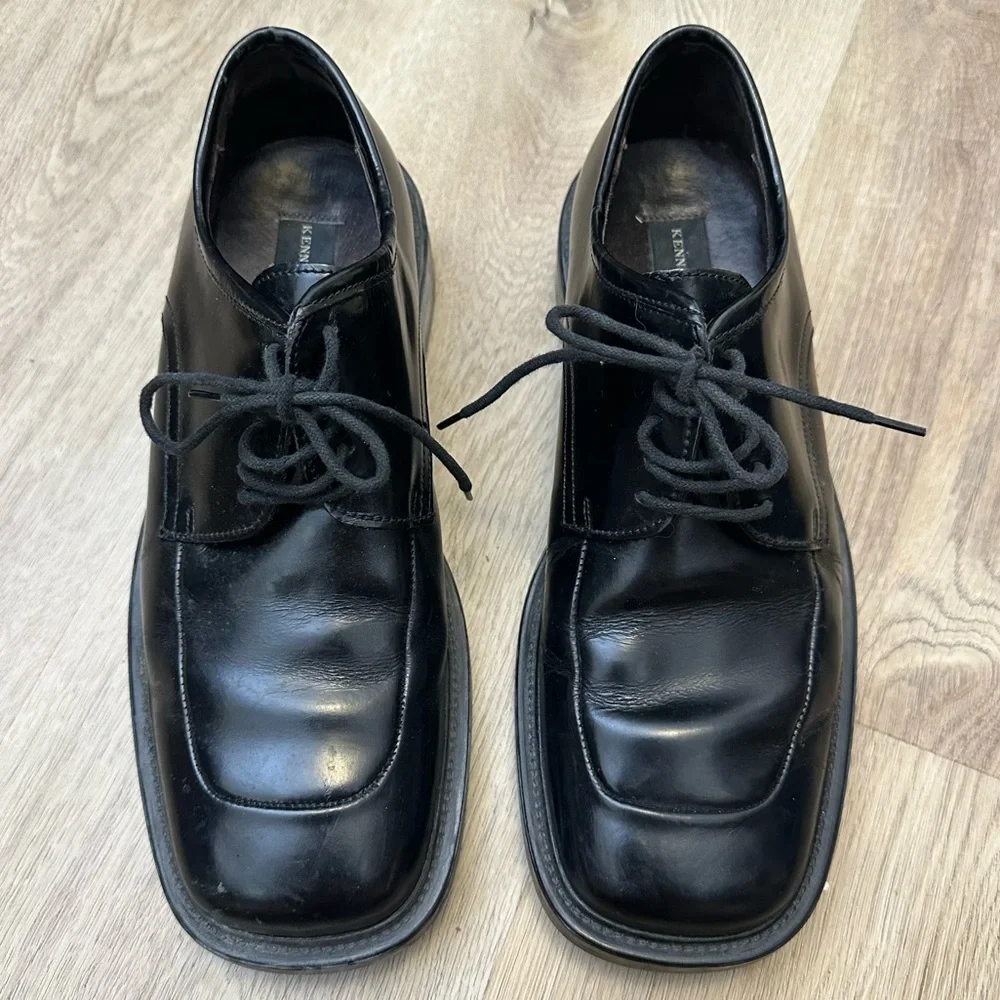 Kenneth Cole New York Black Leather Square Toe Oxford Loafers